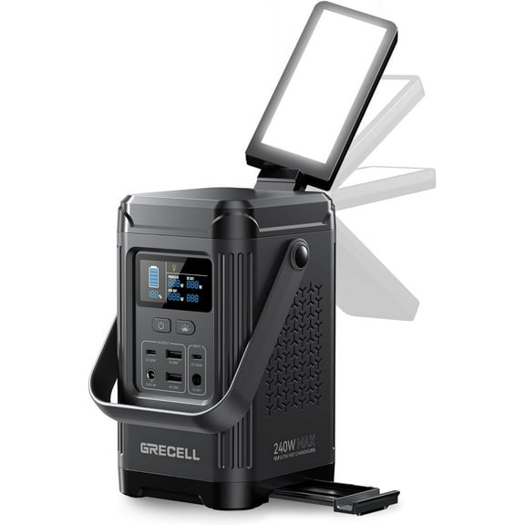 GRECELL 240W Portable Power Station 153.6WH Solar Generator Camping Power Bank with Integrated Stand Emergency Power for Outdoors Travel, Home Use
