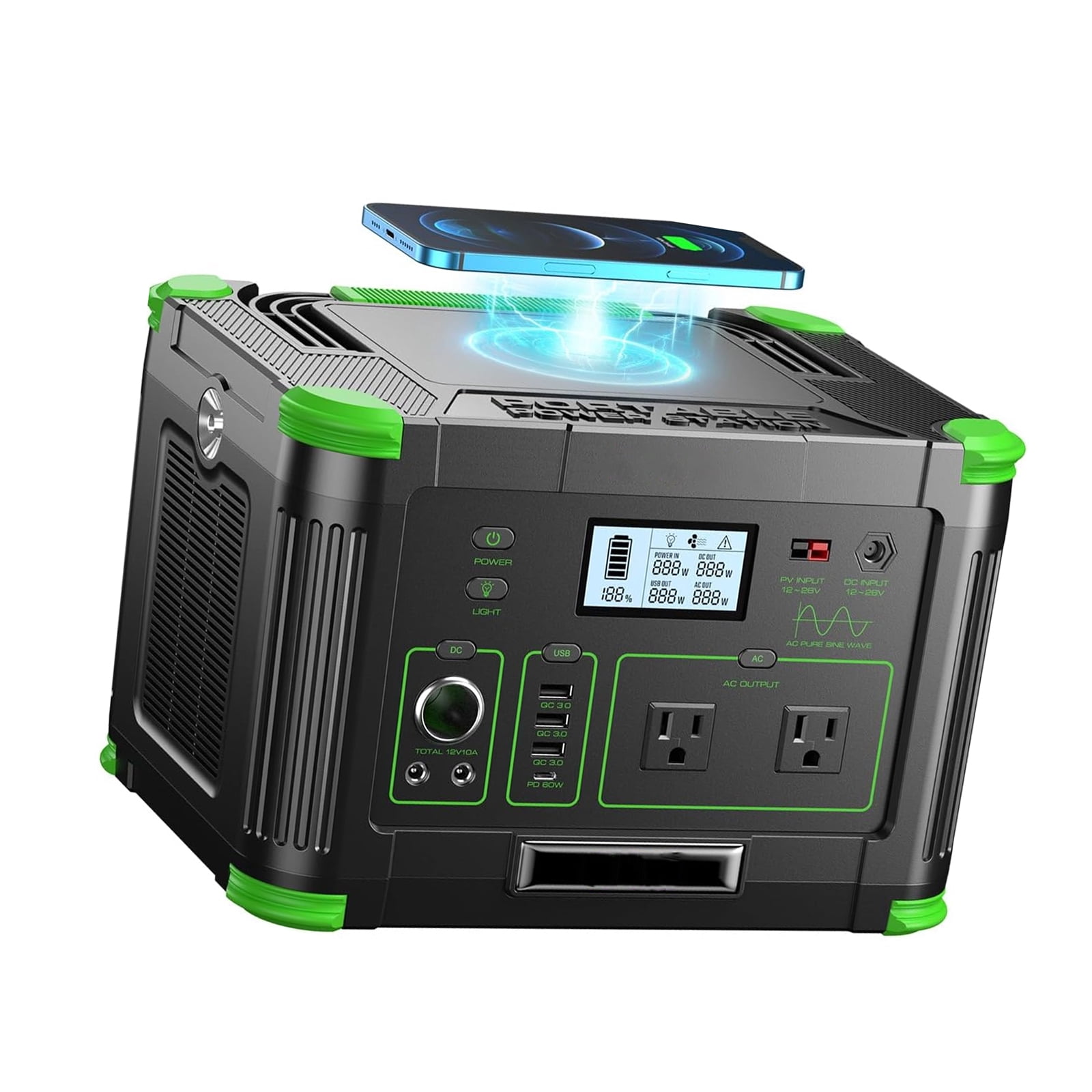 GRECELL 1000W Power Station, Solar Generator with 110V AC Outlet
