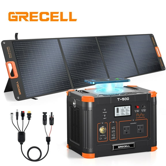 GRECELL 500W Portable Power Station Generator and 200W Solar Panel Charger Kits