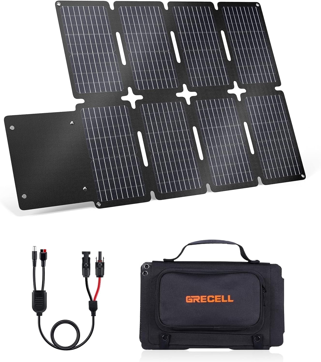 GRECELL 80W Foldable Solar Panel, Portable Solar Charger with USB-A and USB-C QC3.0 (18W) IP67 Waterproof Outdoor Cell Phone Solar Charger for Power Banks Tablets Small Power Station