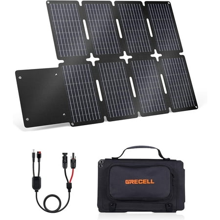 GRECELL 80W Foldable Solar Panel, Portable Solar Charger with USB-A and USB-C QC3.0 (18W) IP67 Waterproof Outdoor Cell Phone Solar Charger for Power Banks Tablets Small Power Station