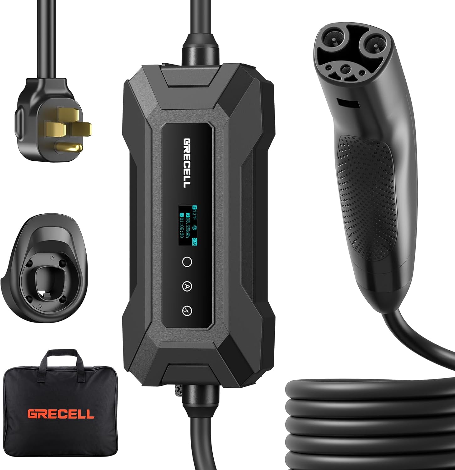 GRECELL Level 2 EV Charger for Tesla 32A 240V 7.68kW NACS,Mobile Electric Vehicle Charging