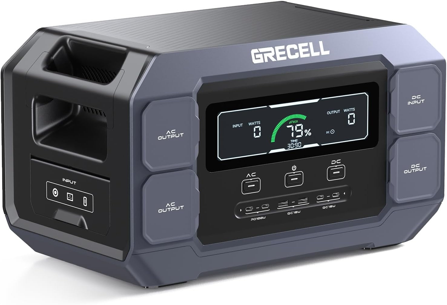 GRECELL Portable Power Station 2200W Solar Generator, 1.25Hrs Fast Charging, 4 2200W (4800W Peak) Generator for Home Use Outdoor Camping Emergency