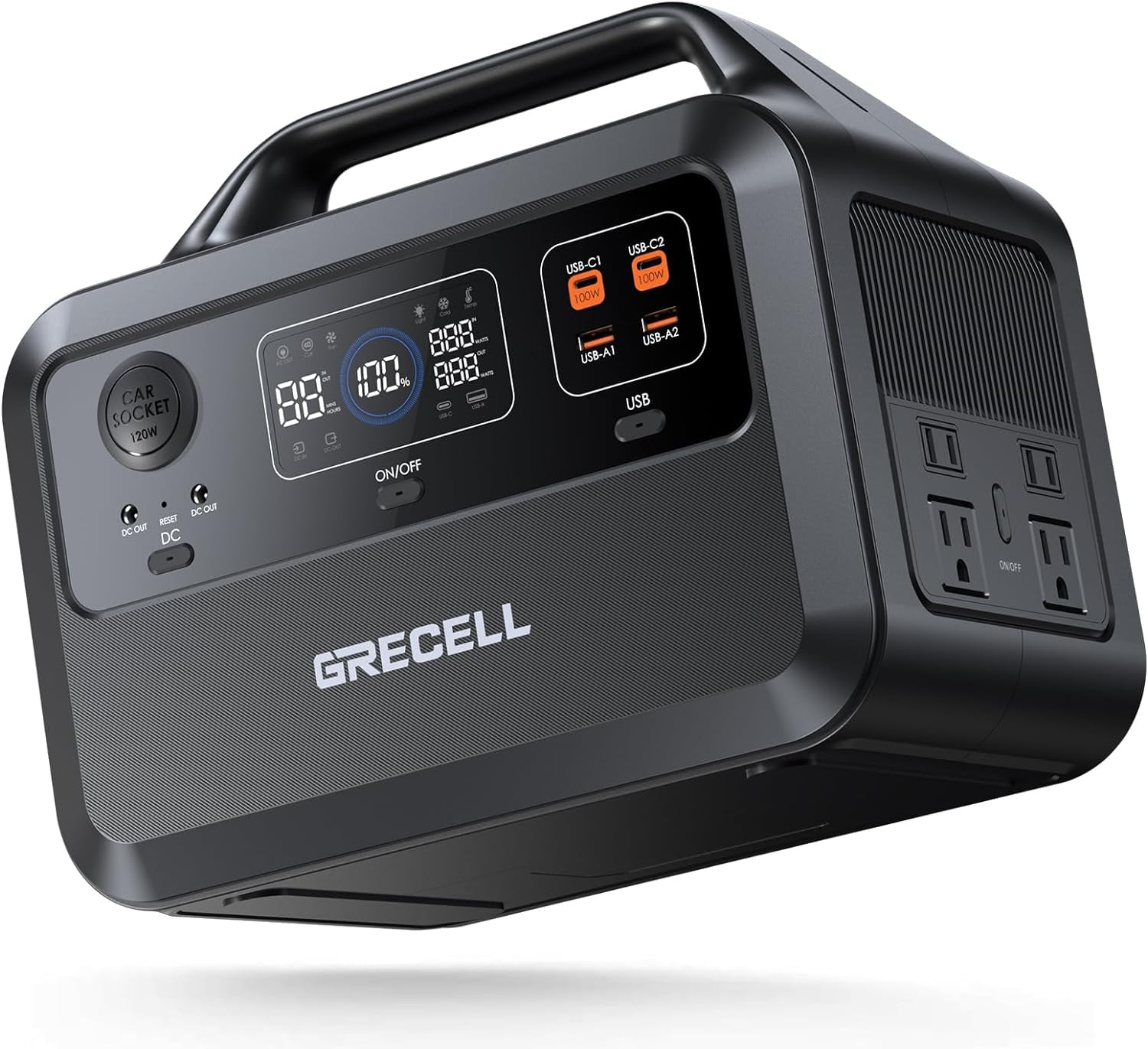 GRECELL Portable Power Station 600W(Peak 1200W), 460Wh LiFePO4 Battery, 1.5hrs Fast Charging, 110V Pure Sine Wave AC Outlet Backup Lithium Battery for Outdoors Camping Travel Hunting Home Blackout