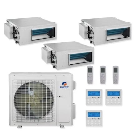 GREE Multi Gen2 Series 30,000 BTU 3-Zone Concealed Duct 9K+9K+18K Ductless Mini-Split System