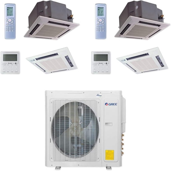 GREE Multi+ Ultra Series 24,000 BTU 2-Zone Ceiling Cassette 18K+12K Ductless Mini-Split System