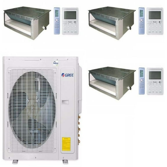 GREE Multi+ Ultra Series 36,000 BTU 3-Zone Concealed Duct 9K+9K+18K Ductless Mini-Split System