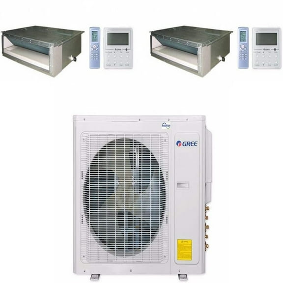 GREE Multi+ Ultra Series 42,000 BTU 2-Zone Concealed Duct 24K+24K Ductless Mini-Split System