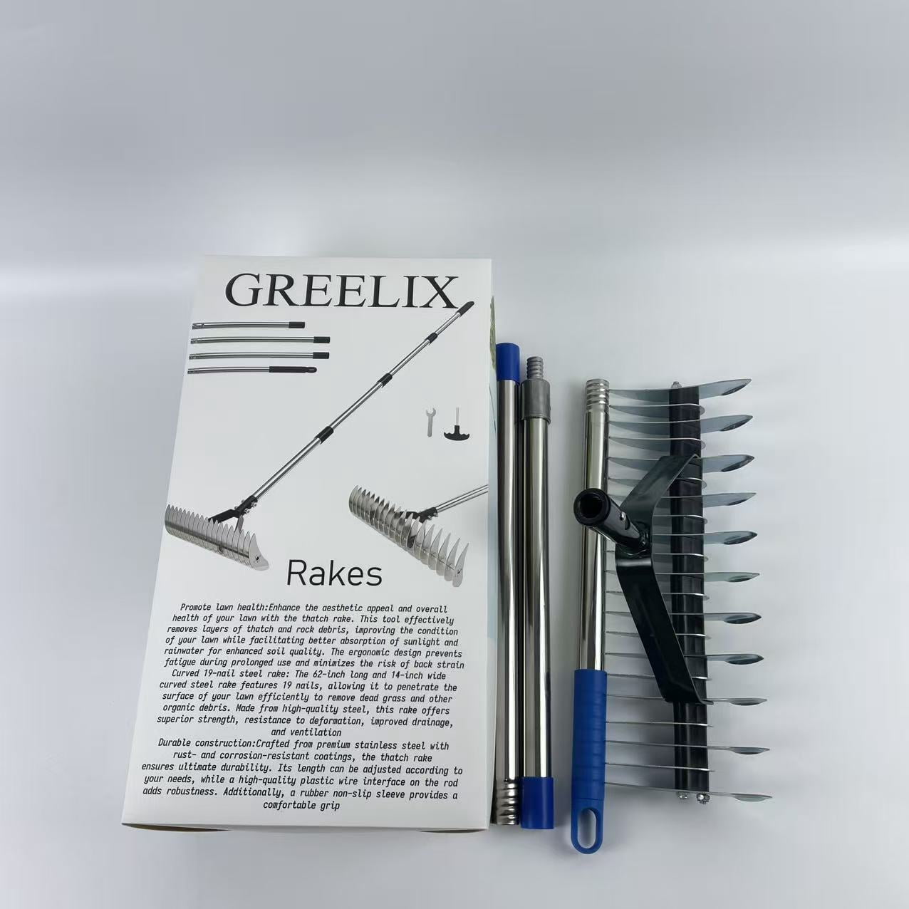 GREELIX Rakes,Thatch Rake,Metal Rake for Removing Dead Grass,19 Nail ...