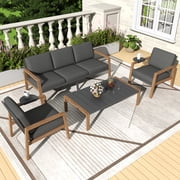 GREEN MORE 4-Piece All Weather Outdoor Patio Furniture Set Modern Outdoor Sectional Sofa with Coffee Table & Detachable Washable Cushions,Patio Conversation Set for Porch, Balcony & Backyard, Natural