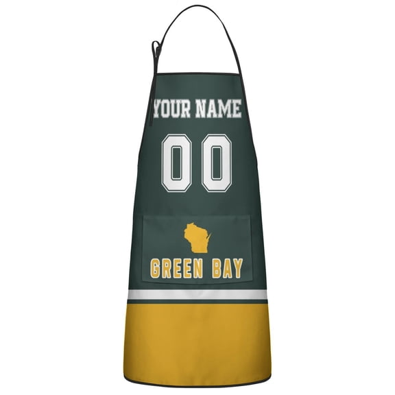 GREEN BAY Custom Aprons for Men Women, Personalized Football Style Apron with Name and Number, Customized Apron with Pockets Gift