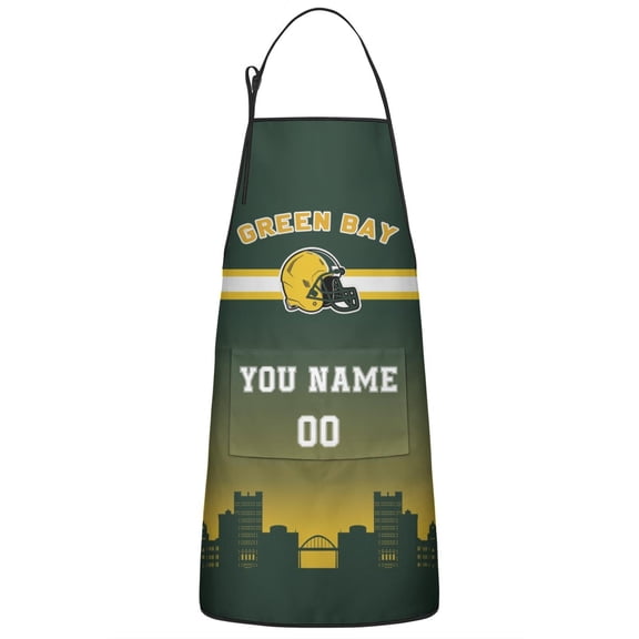 GREEN BAY Custom Aprons for Men Women, Personalized Football Style Apron with Name and Number, Customized Apron with Pockets Gift