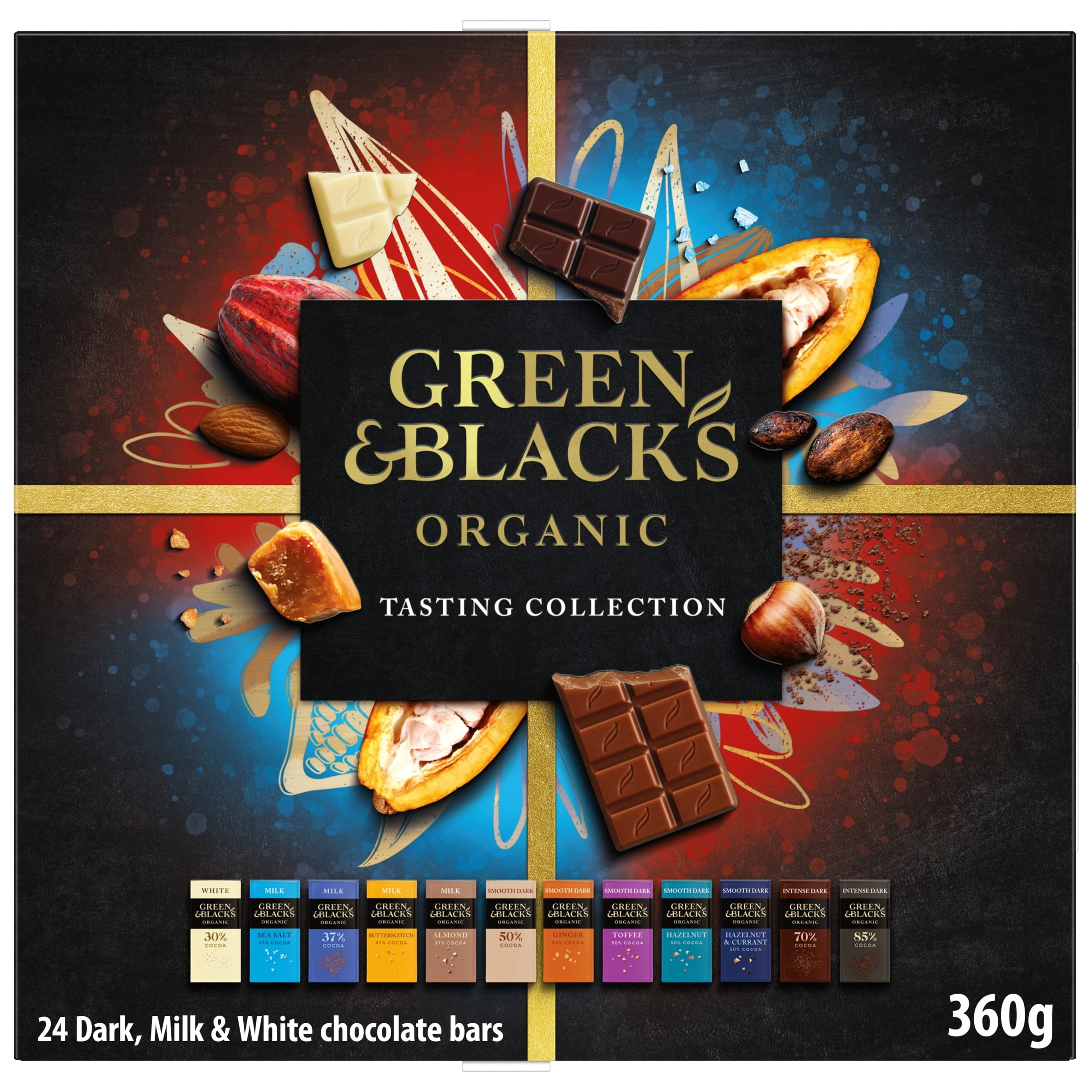 GREEN & BLACK'S Organic Dark, Milk & White Collection 24X15g, Imported from Britain