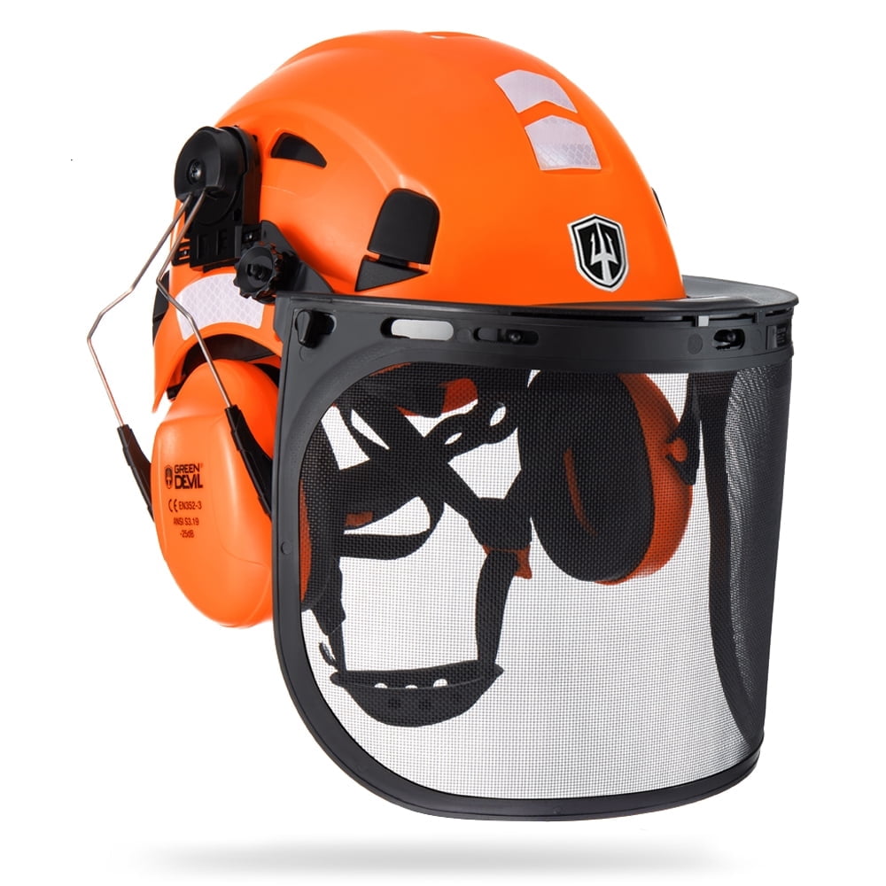 GREEN DEVIL Chainsaw Helmet with Face Shield and Ear Muffs  3‑in‑1 Forestry Helmet System  Hard Hat for Logging Arborist Construction