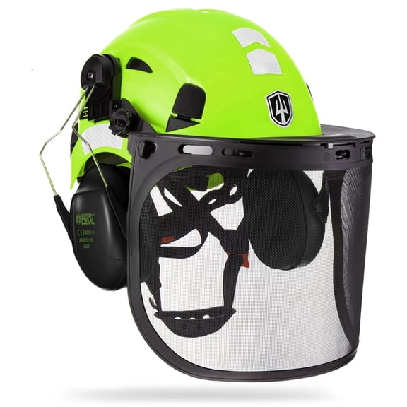 GREEN DEVIL Chainsaw Helmet with Face Shield and Ear Muffs  3‑in‑1 Forestry Helmet System  Hard Hat for Logging Arborist Construction