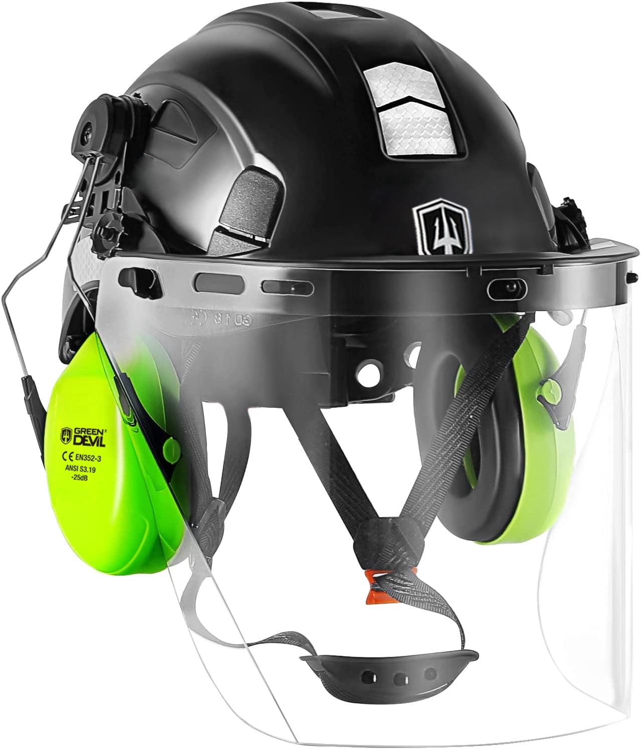 GREEN DEVIL Chainsaw Helmet with Face Shield and Ear Muffs  3‑in‑1 Forestry Helmet System  Hard Hat for Logging Arborist Construction