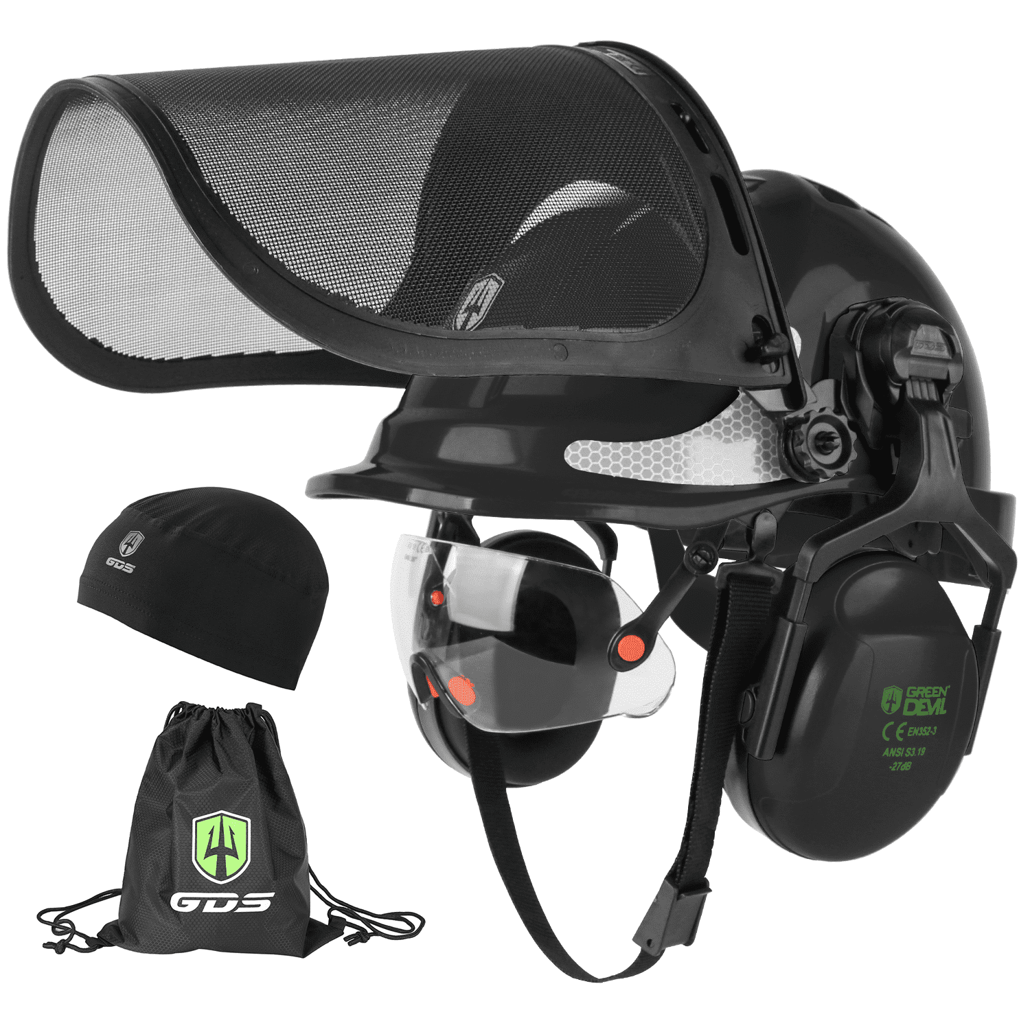 GREEN DEVIL Chainsaw Safety Protective Helmet Forestry Helmet with Build-in Visor Mesh Face Shield Ear Muffs 4 in 1 Ideal for Arborist Tree Work DIY Outdoor Logging Hard hat