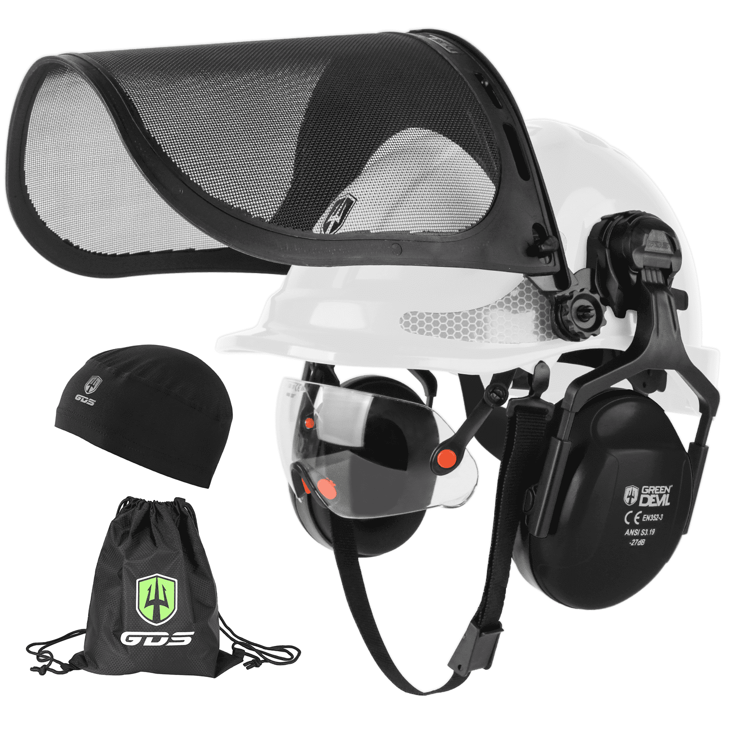 GREEN DEVIL Chainsaw Safety Protective Helmet Forestry Helmet with Build-in Visor Mesh Face Shield Ear Muffs 4 in 1 Ideal for Arborist Tree Work DIY Outdoor Logging Hard hat