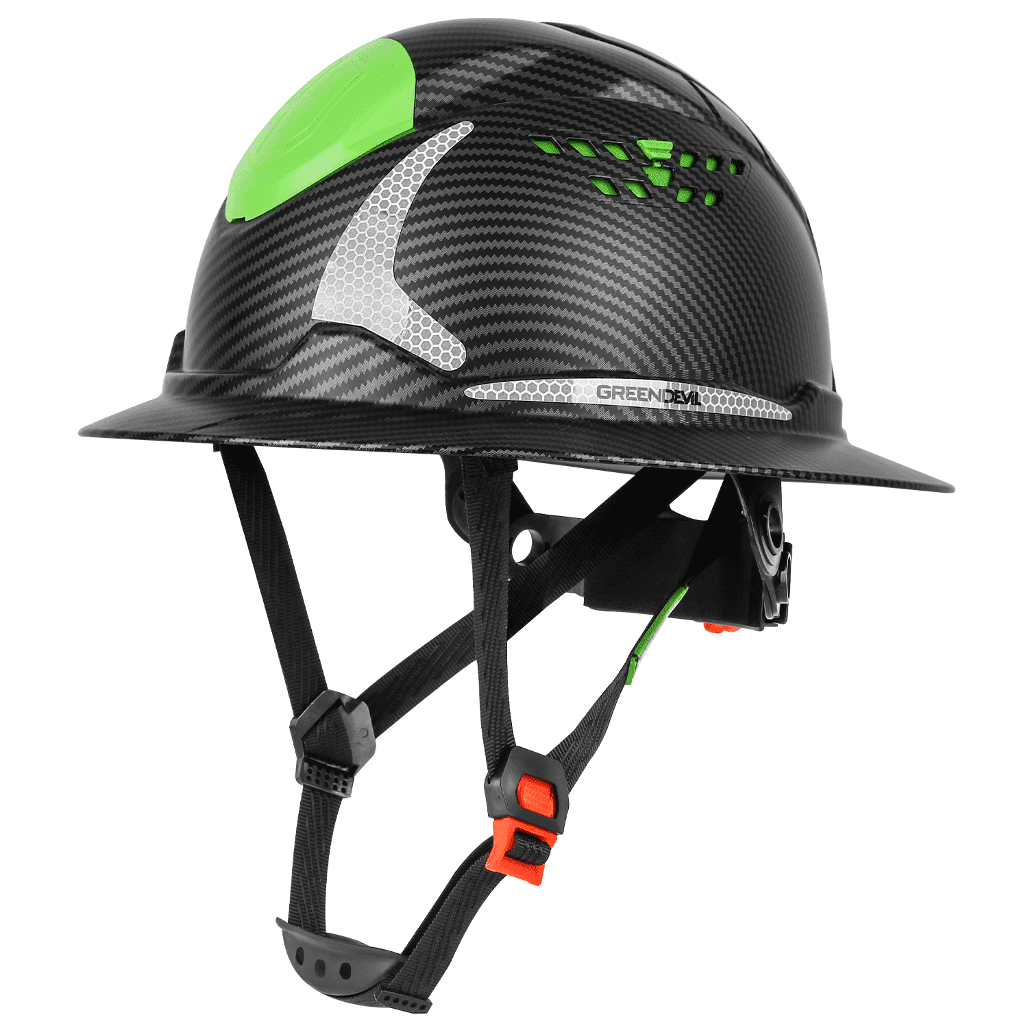 GREEN DEVIL Full Brim Hard Hat ANSI Z89.1 Type 1 Class C Certified Vented Construction Helmet with 6-Point Ratchet Suspension for Men Women