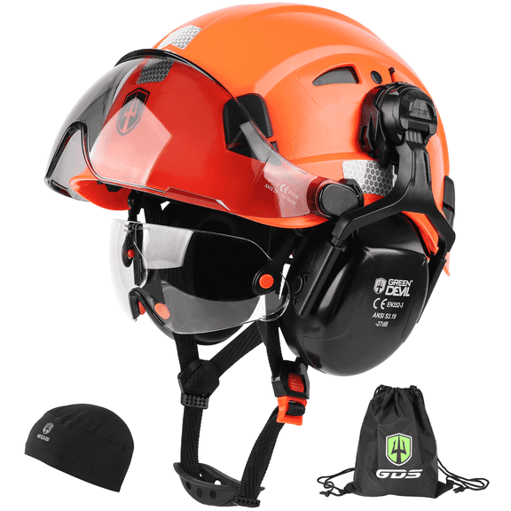 GREEN DEVIL Hard Hat Safety Helmet with Visor and Ear Muffs Men Women Vented Work Hardhat ANSI Z89.1 Cascos De Construccion for Industrial Construction Forestry