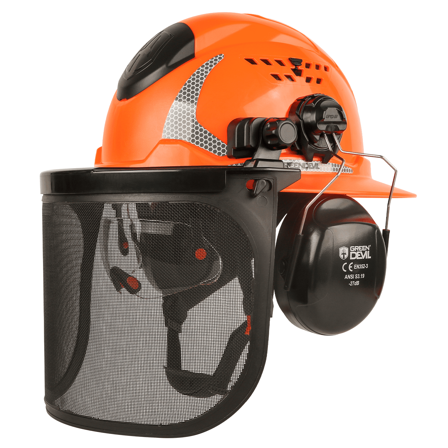 GREEN DEVIL Industrial Chainsaw Helmet with Face Shield Built in Visor and Ear Muffs 4 in 1 System ANSI Z89.1 Full Brim Safety Hard Hat Adjustable Headgear Ideal for Forestry and Arborist Work