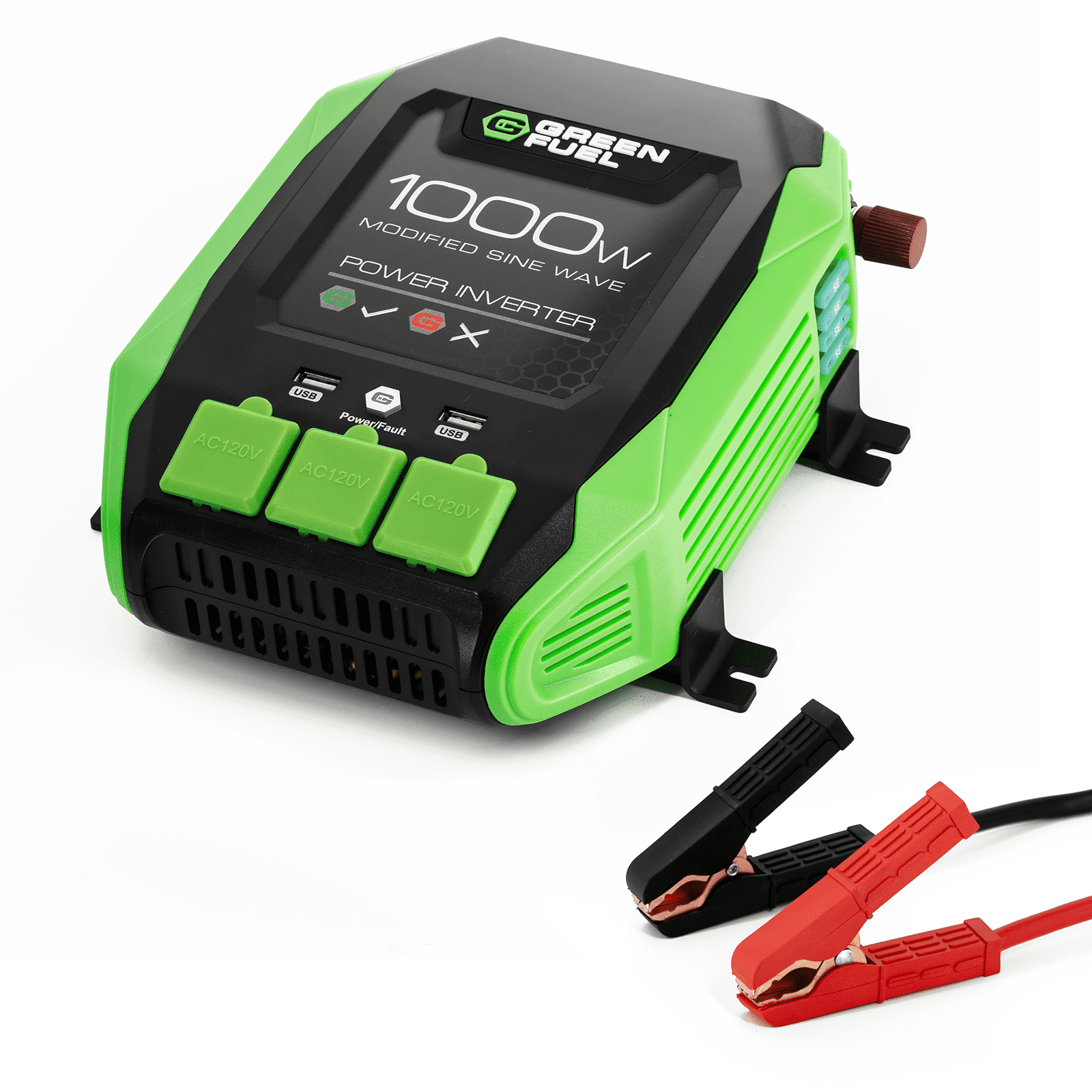 GREEN FUEL, Power Inverter, 1000W, 3 AC Outlets + 2 USB Ports