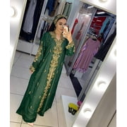 GREEN HANDCRAFTED ZARI WORK STITCHED GEORGETTE KAFTAN PARTY DRESS