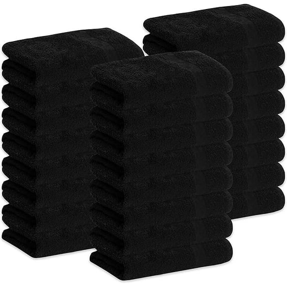 GREEN LIFESTYLE 24 Pack Black Microfiber Bleach Safe Towel Bulk Sets, Premium Spa Quality, Super Soft and Absorbent for Gym, Pool, Spa, Salon and Home