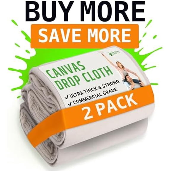 GREEN LIFESTYLE All Purpose Canvas Drop Cloths - Drop Cloth for Painting, Floor Cover, Heavy Duty Protection for Furniture & Surfaces, Reusable Painters Canvas Tarp for Renovation (2 Pack 4x10)
