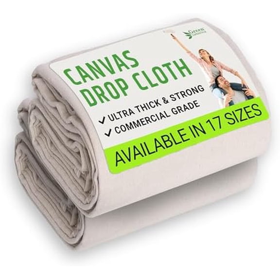 GREEN LIFESTYLE All Purpose Canvas Drop Cloths - Drop Cloth for Painting, Floor Cover, Heavy Duty Protection for Furniture & Surfaces, Reusable Painters Canvas Tarp for Renovation (2 Pack 4x10)
