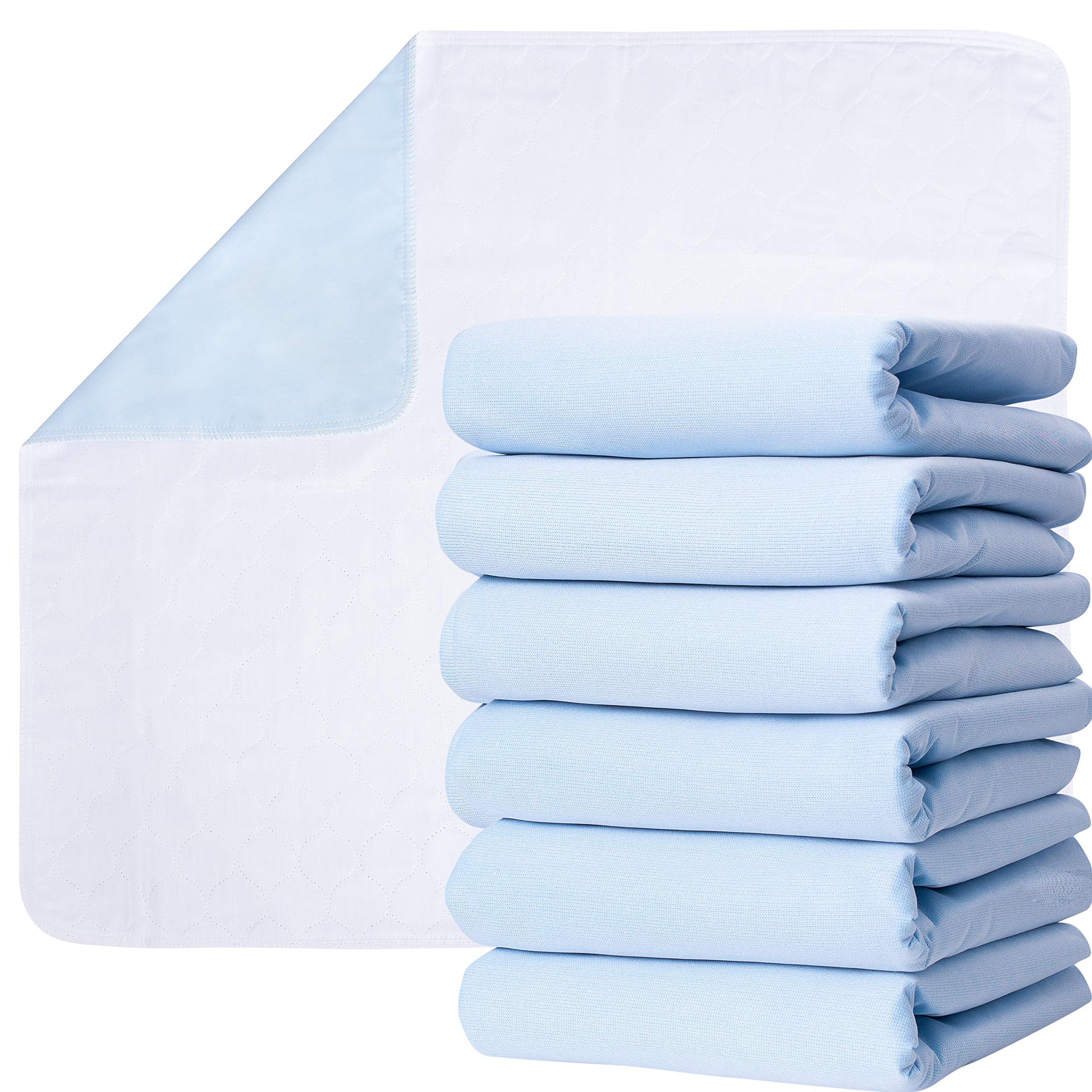 Large Blue and White Washable Quilted Underpads Pack of 6