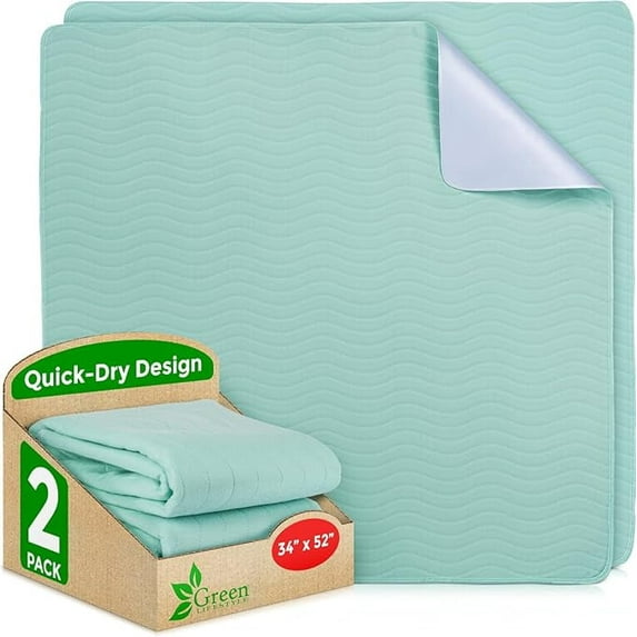 GREEN LIFESTYLE® Washable Underpads - Heavy Absorbency Reusable Bedwetting Incontinence Pads for Kids, Adults, Elderly, and Pets - Toddler Mattress Pads for Bed, Sofa, Floor (Pack of 2 - 34x52)