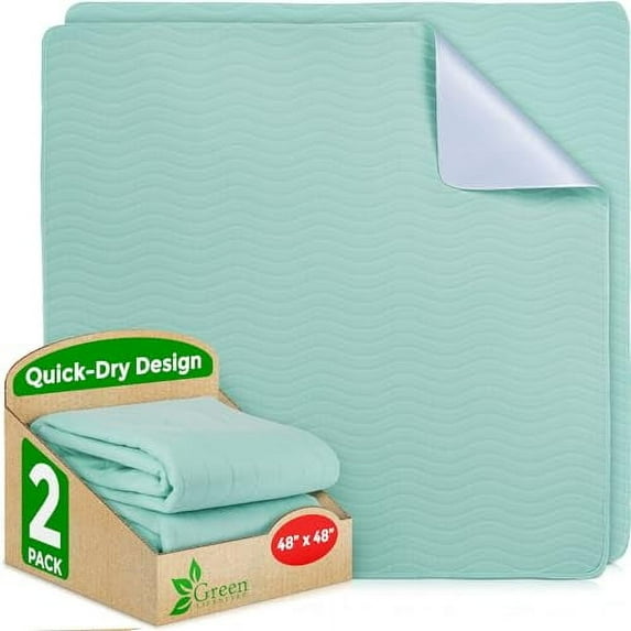 GREEN LIFESTYLE® Washable Underpads - Heavy Absorbency Reusable Bedwetting Incontinence Pads for Kids, Adults, Elderly, and Pets - Toddler Mattress Pads for Bed, Sofa, Floor (Pack of 2 - 48x48)