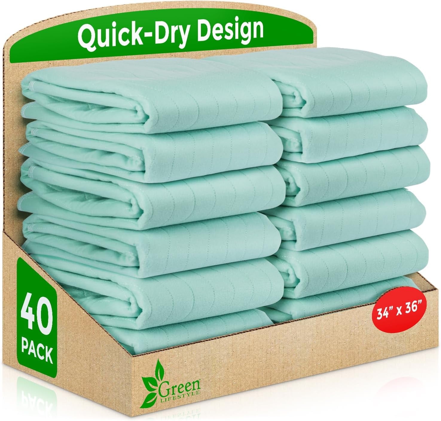 GREEN LIFESTYLE Washable Underpads - Large Bed Pads for use as Incontinence Bed Pads, Reusable Pet Pads, Great for Dogs, Cats, Bunny, Seniors Bed Pad (Pack of 40 - 34x36)