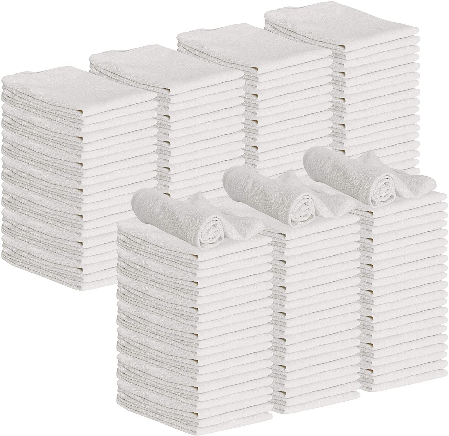 GREEN LIFESTYLE White Shop Towels 12x14, 150 Pack, 100% Cotton Super ...