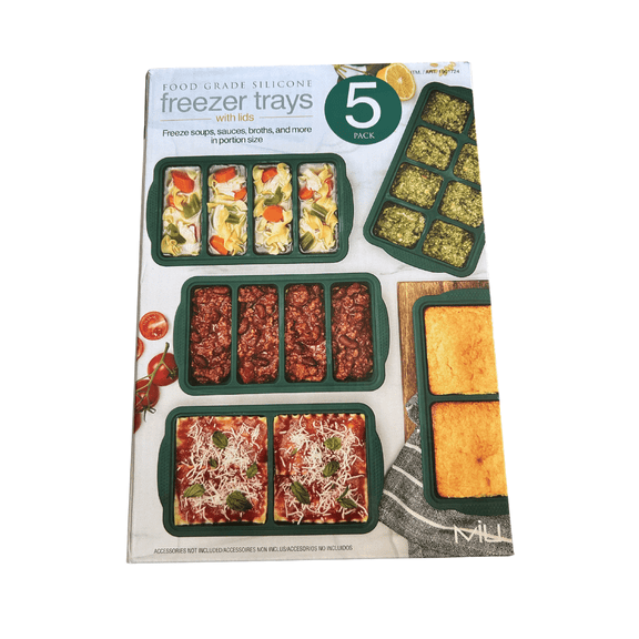 GREEN MIU Silicone Freezer Trays with Lids, 5-Pack – Flexible BPA-Free Silicone Freezing Molds for Meal Prep, Baby Food, Sauce & Herb Storage, Stackable Freezer Containers