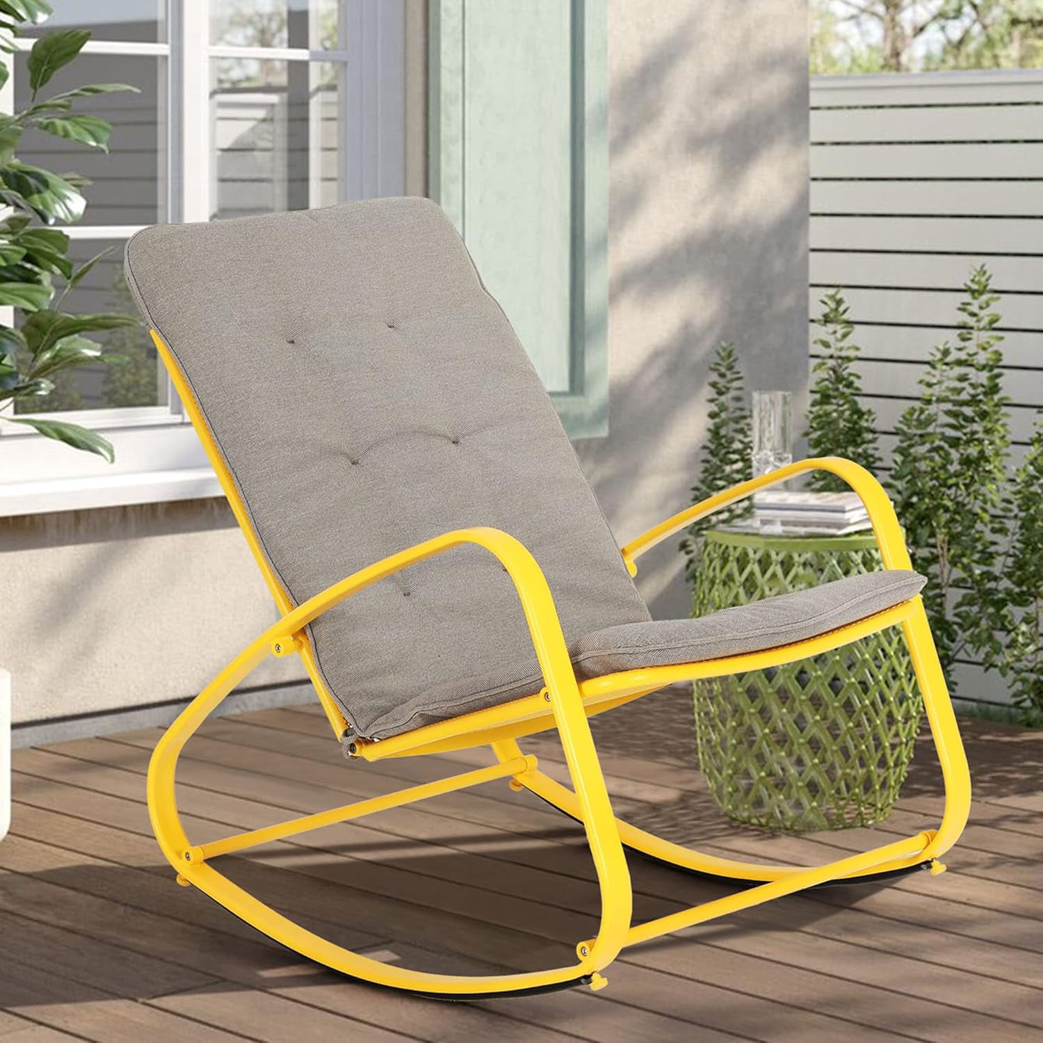 GREEN PARTY Patio Rocking Chair, Steel Porch Rocker Chairs with