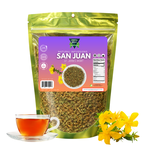 Green Royalty St. John’s Wort Tea (San Juan) 4 oz | Loose Leaf Herbal Blend | 100% Natural, Non-GMO | Traditional Herbal Infusion | Makes 30+ Cups | Product of Mexico