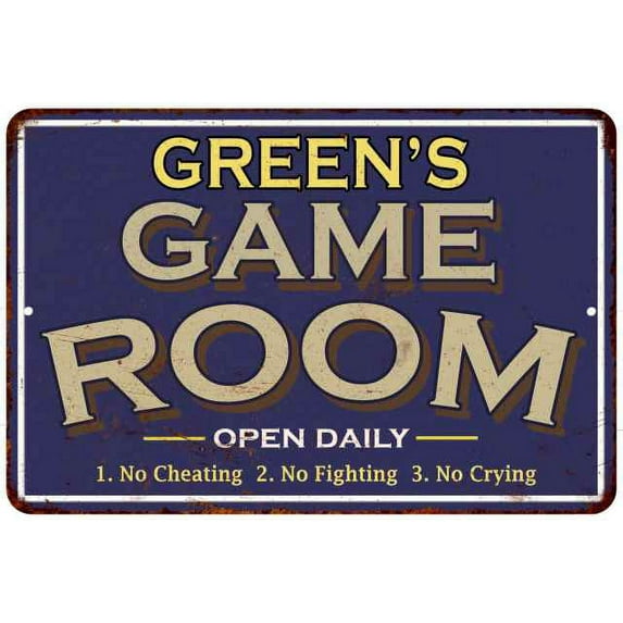 GREEN'S Blue Game Room Sign Metal 16 x 24 Matte Finish Metal 116240002171