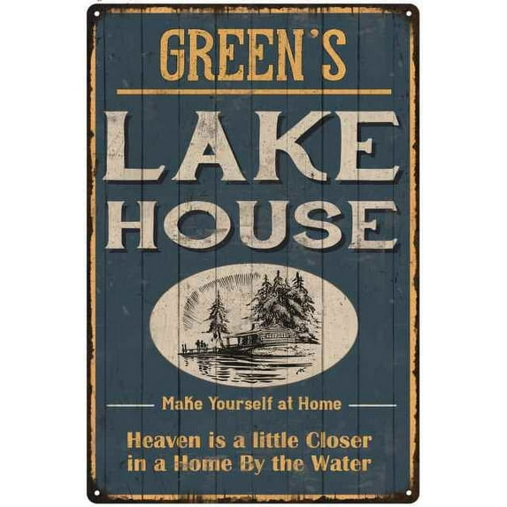 GREEN'S Lake House Blue Cabin Home Decor 8 x 12 Matte Finish Metal 108120038037