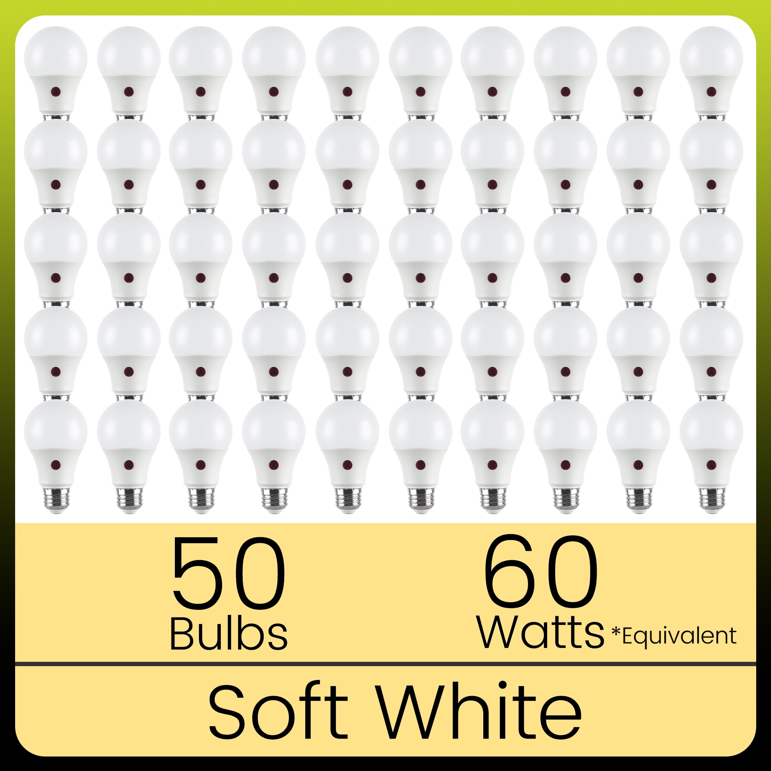 GREEN WATT Dusk to Dawn Light Sensor A19 LED General Purpose Light Bulb, 9 Watts (60W Equivalent), E26 Medium Base, Soft white, 50-Pack