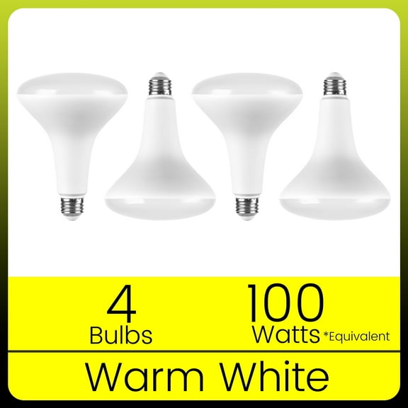 Green Watt BR40 LED Flood Light bulb, 17 Watts (100W Equivalent), E26 Medium Base, Warm White, Dimmable, 4-Pack