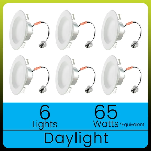 Green Watt 850 Lumens 4" LED Recessed Downlight, 13-Watt (65-watt replacement), Daylight White, dimmable, 6-Pack