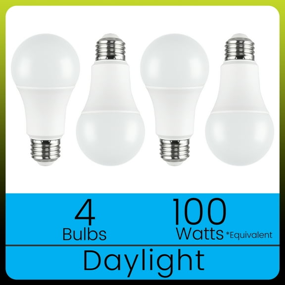 Green Watt A19 LED Light Bulb, 15 Watts (100W Equivalent) Daylight, E26 Base, Non-dimmable, 4-Pack