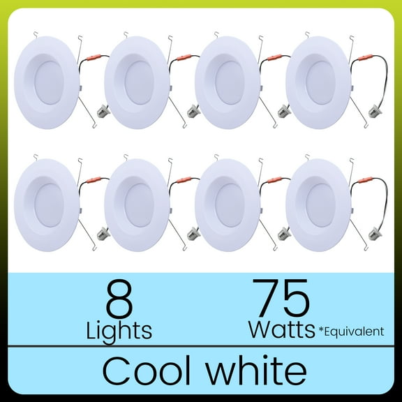 Green Watt 1,200 Lumens 5 or 6" LED Recessed Downlight, 17-Watt (75-watt replacement), Cool White, dimmable, 8-Pack