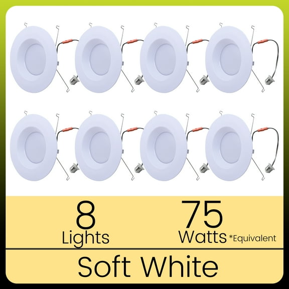 Green Watt 1,200 Lumens 5 or 6" LED Recessed Downlight, 17-Watt (75-watt replacement), Soft White, dimmable, 8-Pack