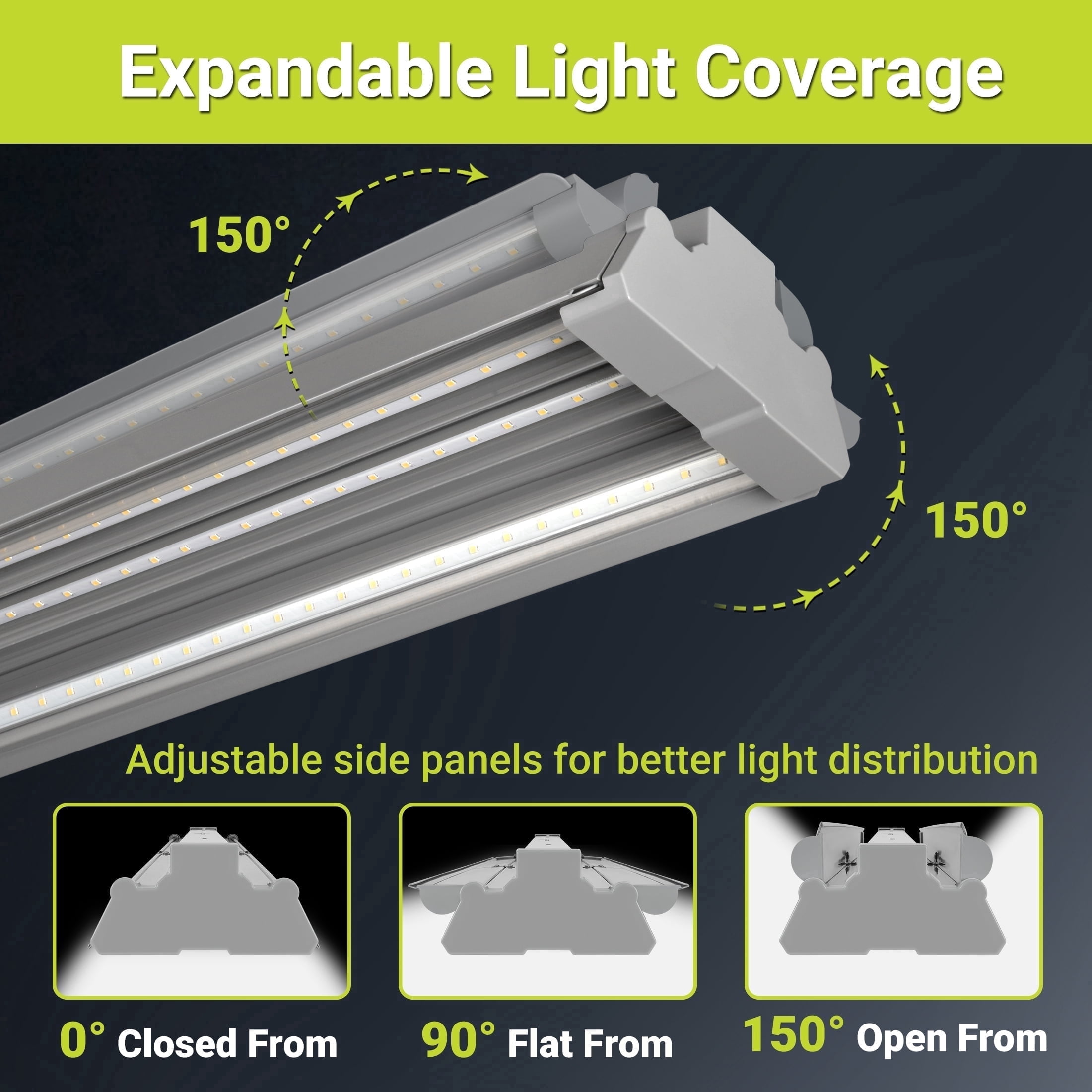 Green Watt LED Shop Light, 4-ft with Swivel Side Panels, 100-watt, 10000 Lumen Ultra Bright, Daylight, Painted Grey, 1-Pack
