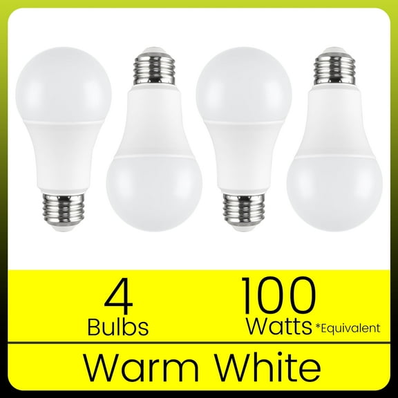 Green Watt A19 LED Light Bulb, 15 Watts (100W Equivalent) Warm White, E26 Base, Non-dimmable, 4-Pack
