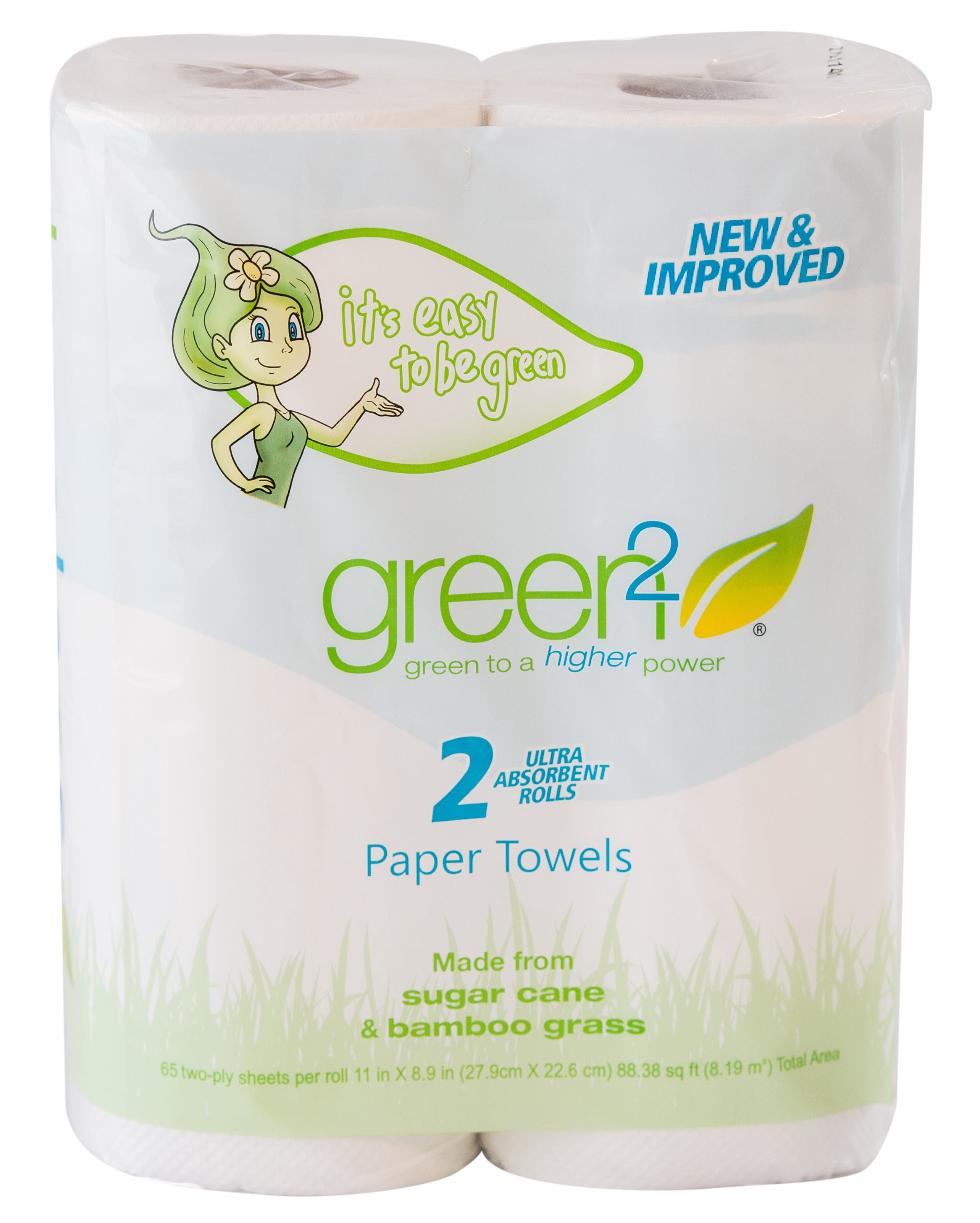 Green2 Paper Towels, Full Sheet, White, 2 Rolls