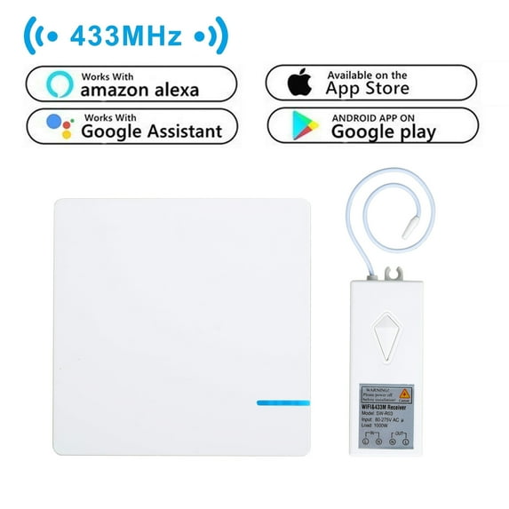 GREENCYCLE 1-Gang Wireless Light Switch with WIFI Receiver 80-270V Kit Outdoor Indoor Lamp Fan Use Work with Amazon Alexa,Google home, App Remote Control &Time Setting Function (1 Switch, 1 Receiver)